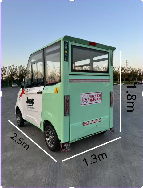 Closed electric four-wheeled vehicle for the disabled
